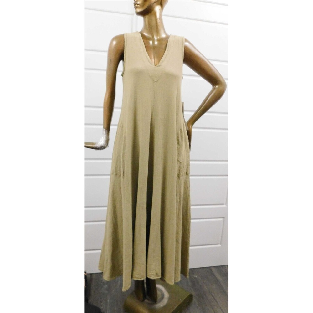 New Cecilia Natural 100% Cotton‎ Khaki Sleeveless Maxi Dress sz M